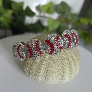 Silver Rhinestone Baseball Stretch Bracelet